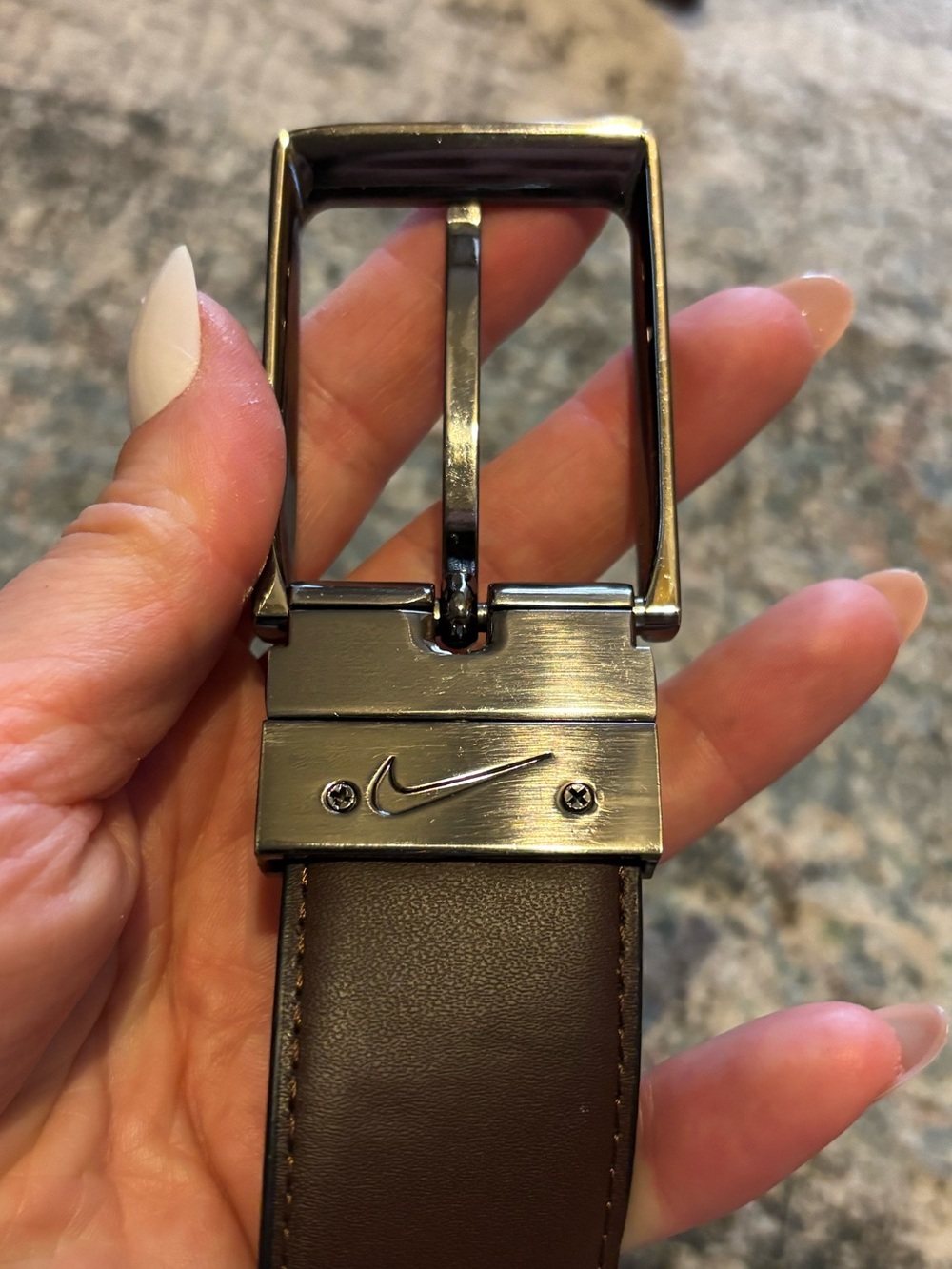 Nike Reversible Brown/Black  Leather Belt with Brushed Silver Buckle